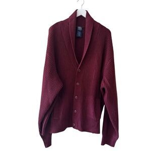 John Blair Mens Cable Knit Cardigan  Grandpa Chunky Burgundy Sweater SZ 3XL